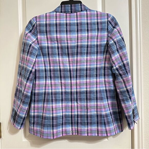 TALBOTS LINEN COTTON PURPLE BLUE PLAID LONG SLEEVE‎ SINGLE BUTTON BLAZER 6 - Picture 8 of 10